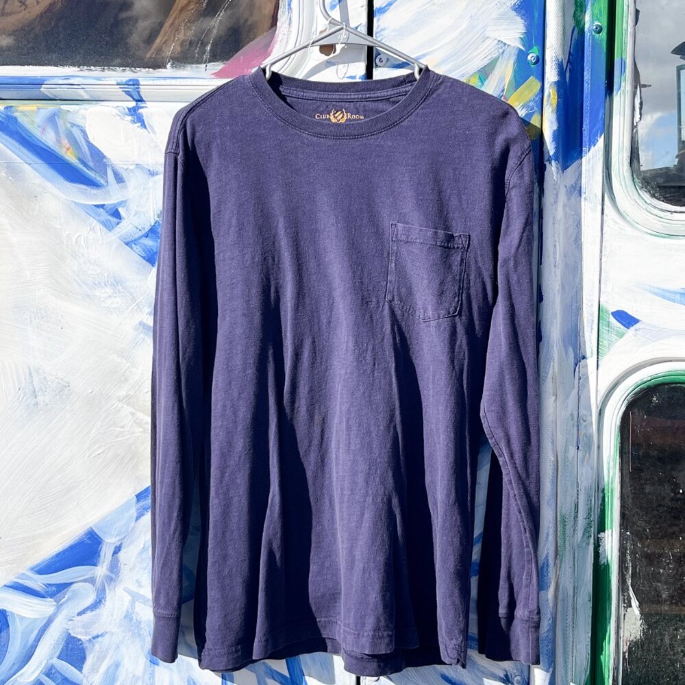 Club Room Blue Long Sleeve tShirt Single Pocket 100% Cotton